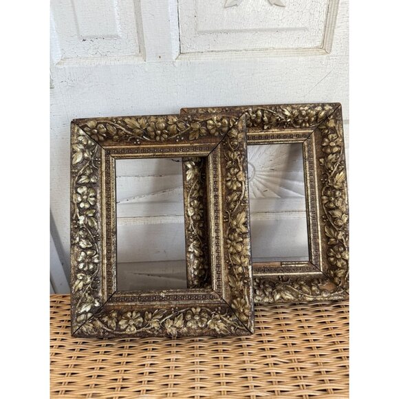 Antique Victorian Shabby Floral Gold Gesso Pair of Picture Frames - Picture 1 of 16
